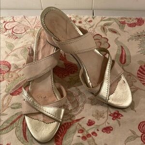 AGL Attilio Lembruni Italian Cream Gold Strap Wedged Sandals Elegance